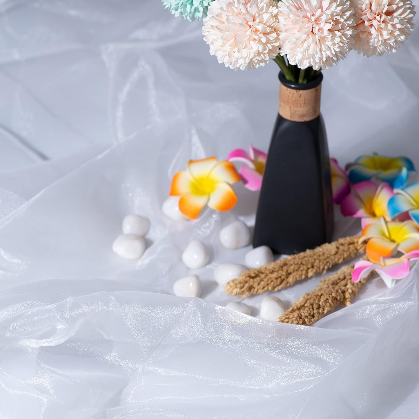 Fynite White Organza Fabric by The Yard | 1 Yard Long | 44" Wide | Bridal Soft Sheer Organza Tulle for DIY Wedding Dress Fashion Craft Decorations