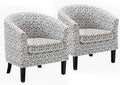 BELLEZE Accent Barrel Chair Set of 2, Linen Round Chair Club Tub Sofa Corner by BELLEZE