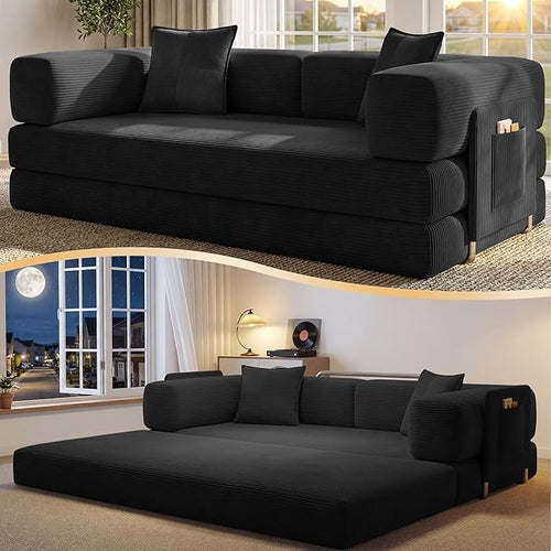 78.8" Convertible Sofa Bed, Corduroy Futon Couch by CUBENTE