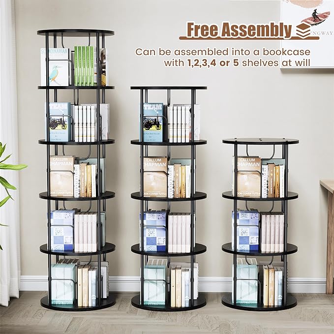 ALLSTAND 5 Tier Rotating Bookshelf, 360 ° Display Stackable Spinning Bookshelf - Image 5
