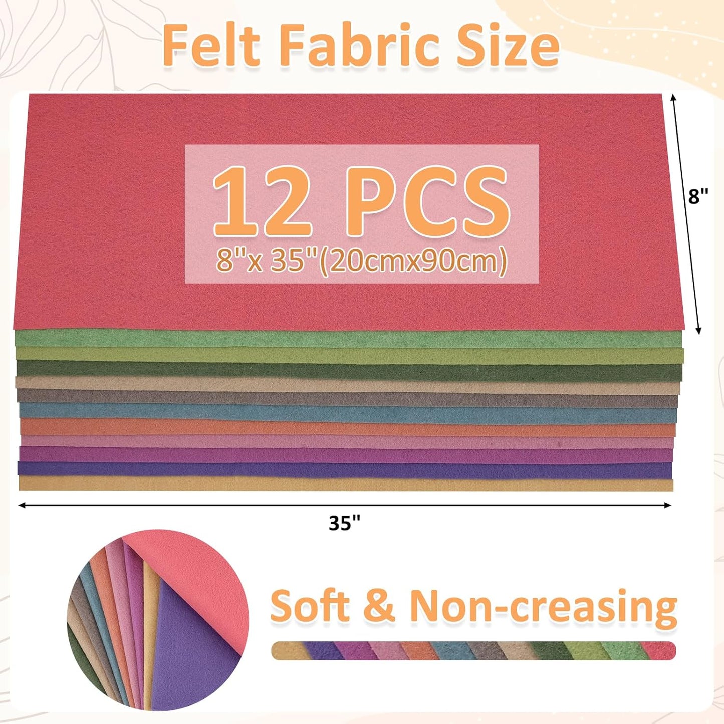XSEINO 12 Rolls 8"x35" 1.4mm Thick Soft Felt Fabric Sheet 12 Assorted Morandi Series Colors Felt Pack for DIY Craft Sewing Squares Nonwoven Patchwork