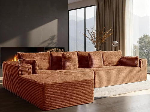 138" Cloud Sectional Couch, Comfort L Shaped Boneless Couch by VYUXWO