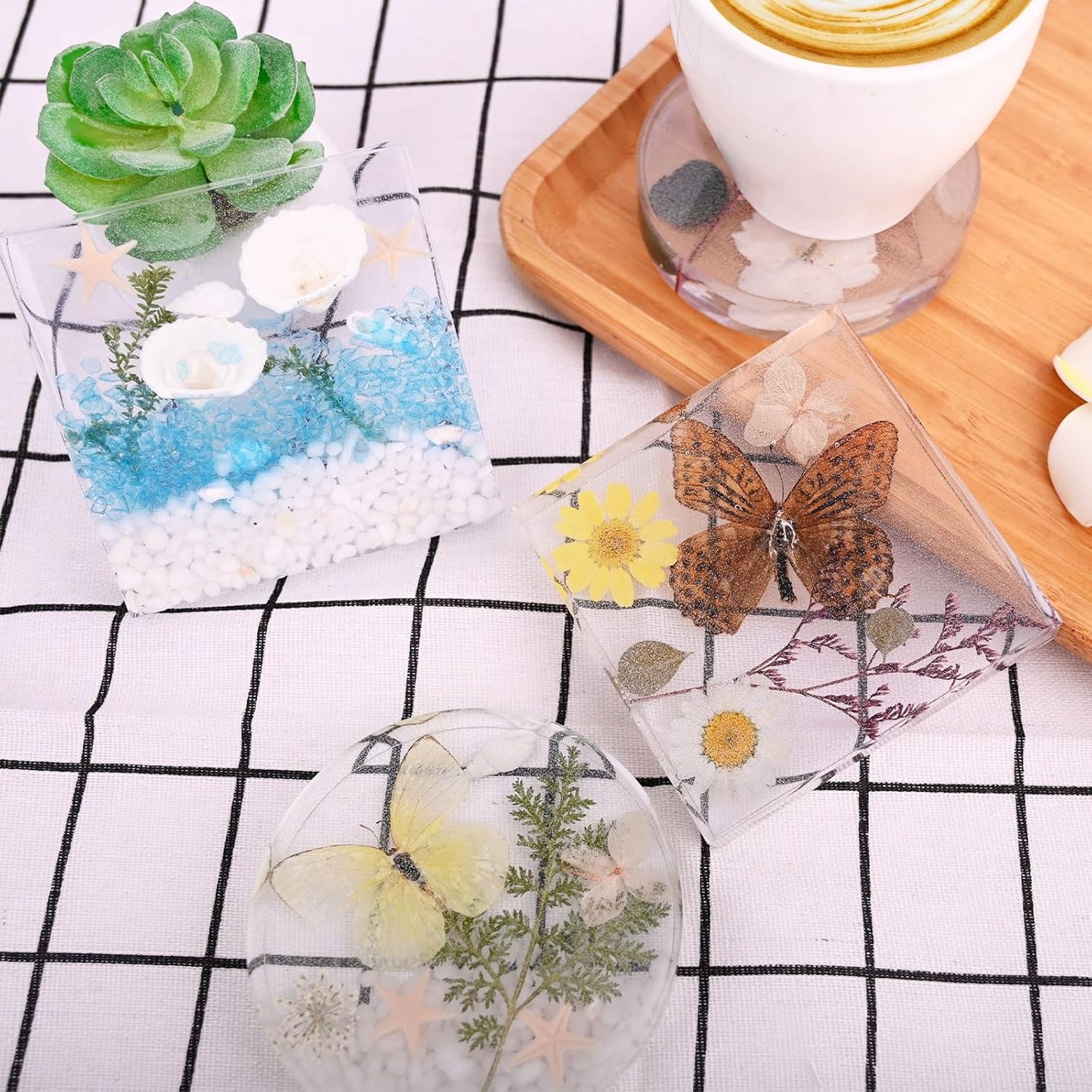 4 Resin Coaster Molds, Square Round Coaster Resin Molds, Small Coaster Silicone Molds for Resin Casting