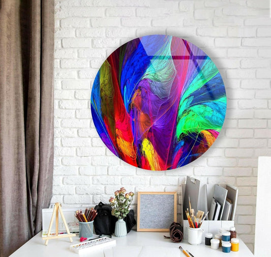 My Photostation.com 31.5''(80cm) Diameter Neon Colors Abstract Round Glass Wall Art Tempered Glass Printing Wall Decor Large Wall Art Wall Hangings