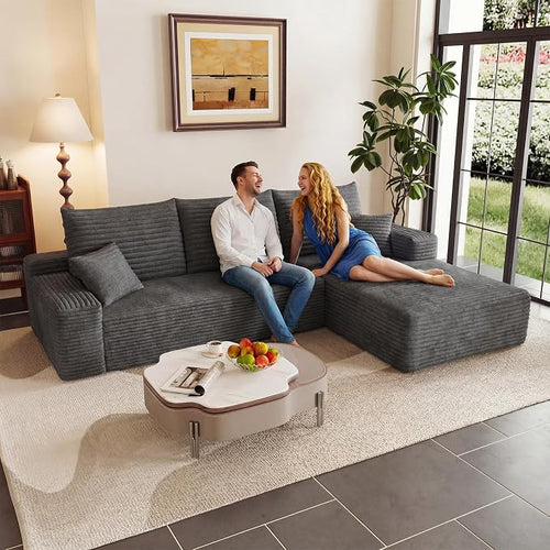 95" Cloud Sectional Couch with L-Shape Chaise, Modular Comfy Sofa Chaise Longue by ODUWA