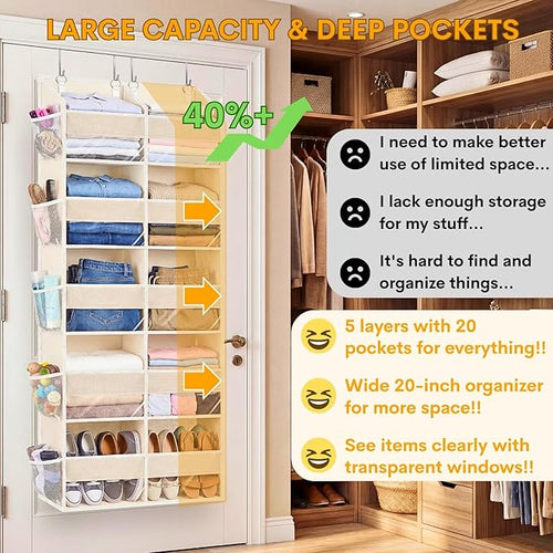 2 Pack Over the Door Organizer 5 Tiers, Extra Large Behind Door Storage of 10 - Image 2