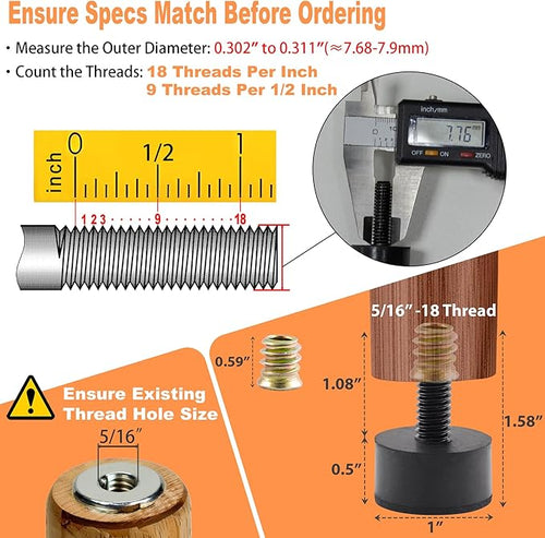 5/16 Rubber Adjustable Furniture Leveler，8 Pack Leveling Feet Screws in Threaded - Image 2