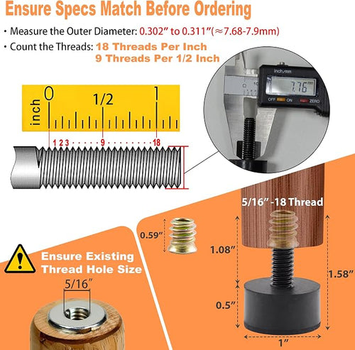 5/16 Rubber Adjustable Furniture Leveler，16 Pack Leveling Feet Screws in - Image 2
