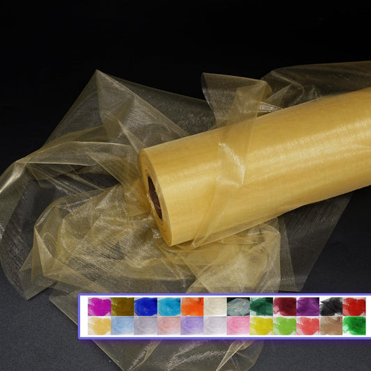 Gold Organza Tulle Fabric Rolls, Crystal Organza 12" by 50 Yards (150 ft) Sheer Nylon Silky Shiny Netting Spool Bolt for DIY Craft Table Runner Wedding Baby Shower Party Decor (Gold)