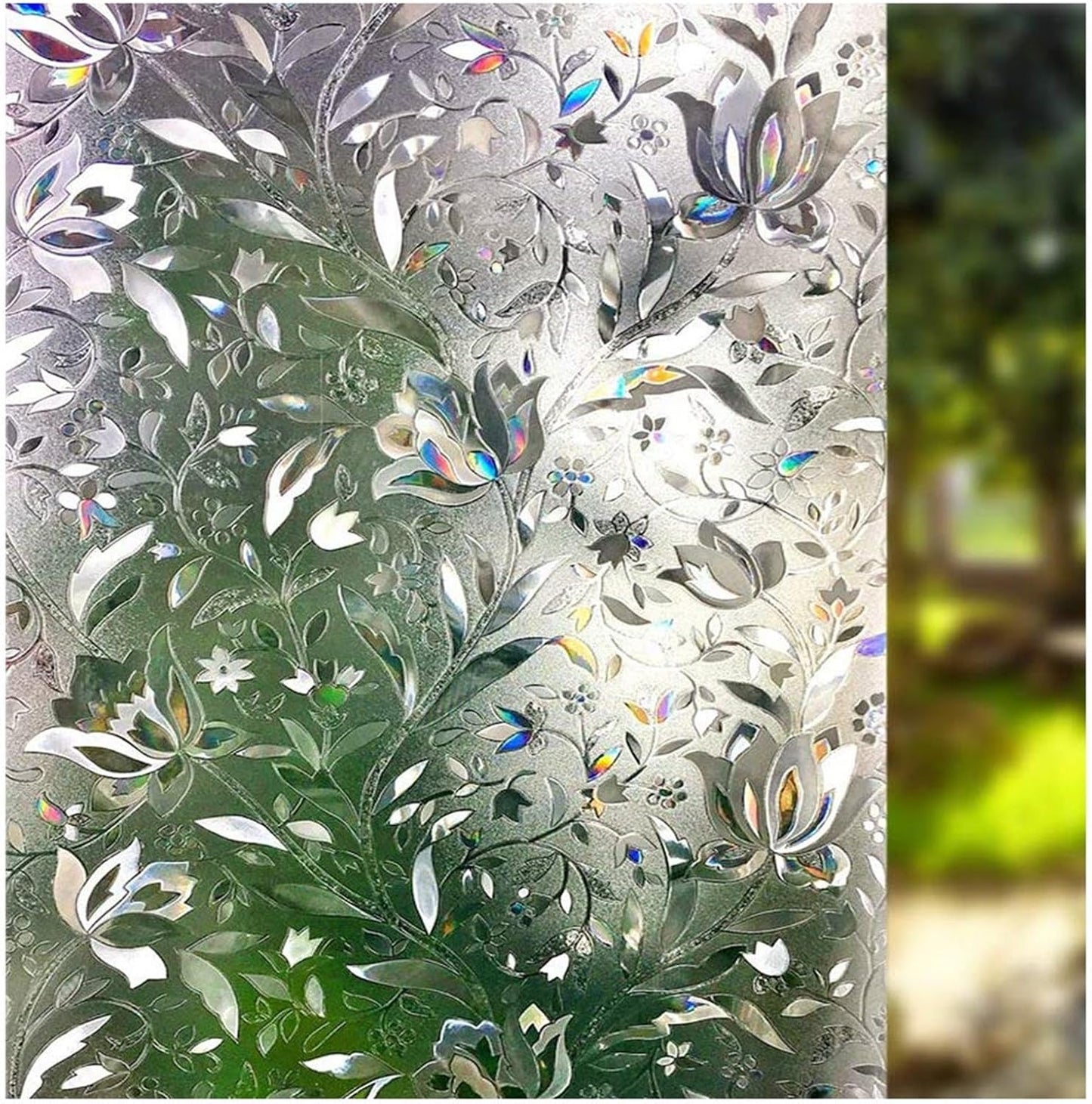 LEMON CLOUD Window Film, Decorative Window Privacy Film, 3D Stained Glass Window Sticker,Anti-UV Sun Blocker Heat Control for Home(Rainbow Tulip Design,29.5 x 78.7 inches)