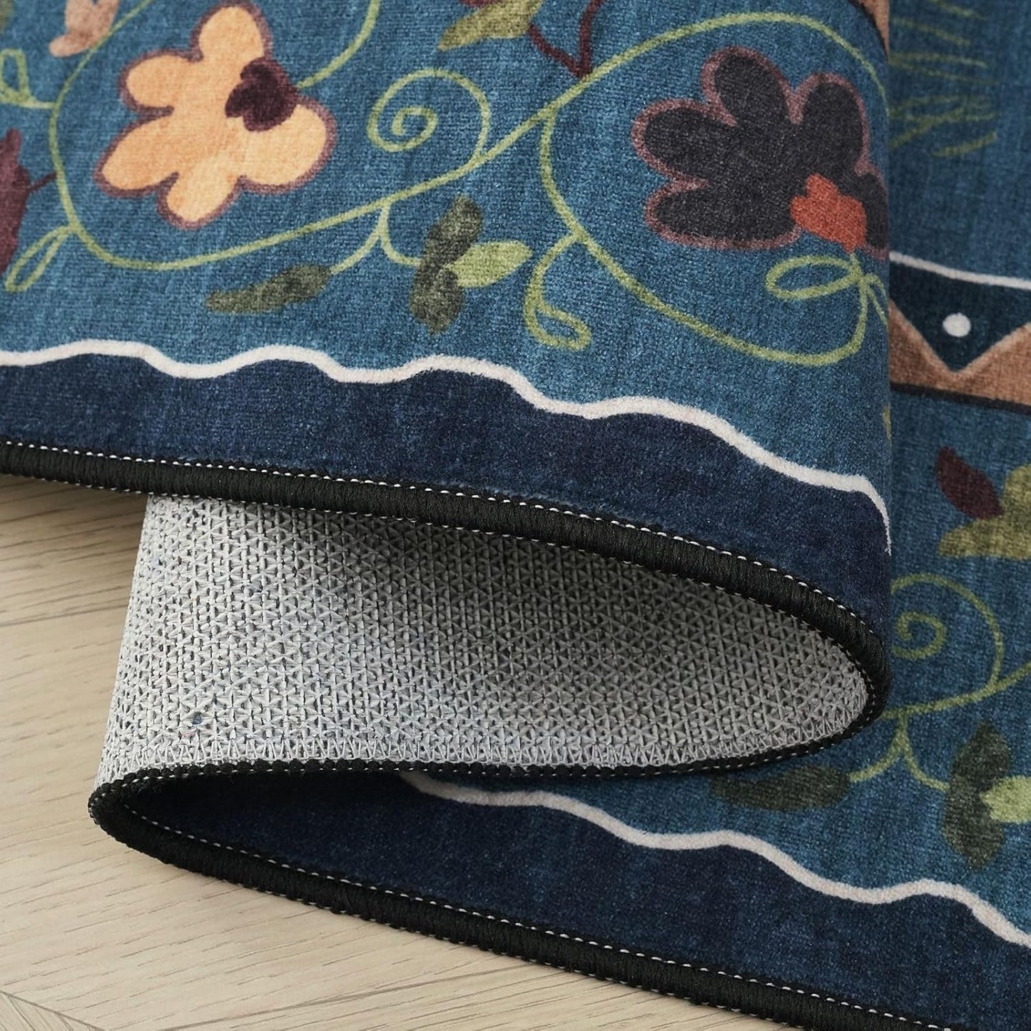 Rugcomf Runner Rug for Kitchen Non Slip 2'x6' Washable Rugs with Rubber Backing Soft Floral Animal Cat Carpet Runner for Kitchen Laundry Bedroom Bathroom, Pearl Gentian Blue