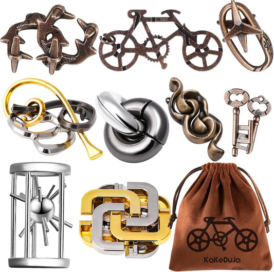 9pcs Metal Puzzle for Adult Disentanglement Puzzles Lock Puzzle Games Set Gift for Adults Teenagers