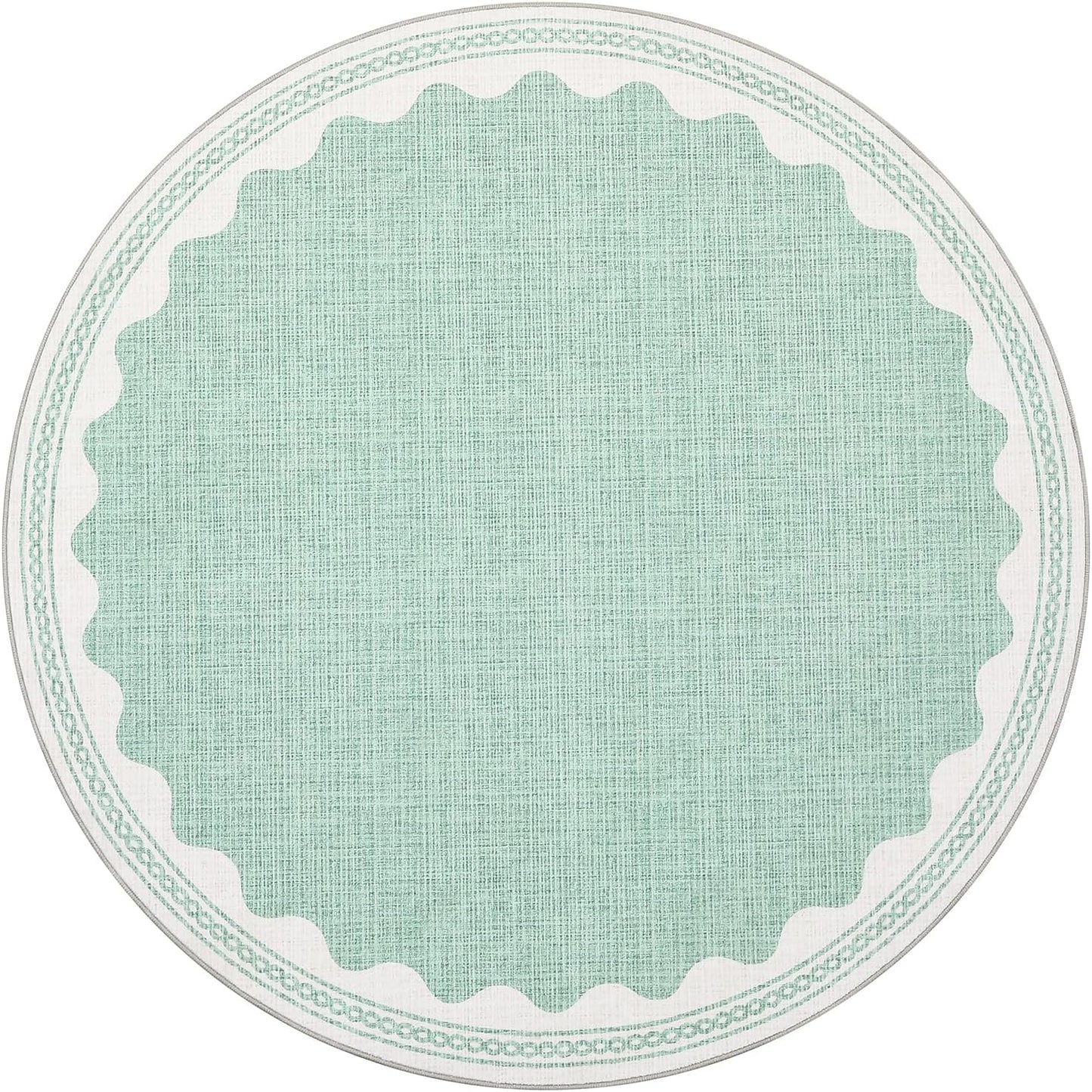 Scalloped Round Rug 6ft, Small Area Rugs Solid GreenRug for Bedroom Girls, Washable Rugs for Living Room, Non Slip Scalloped Round Bath Mat, Soft Dorm Nursery Carpet for Bedside