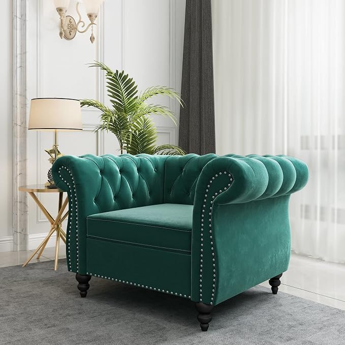 2 Piece Living Room Set, Velvet Chesterfield Sofa Loveseat Couch Chair - Image 6