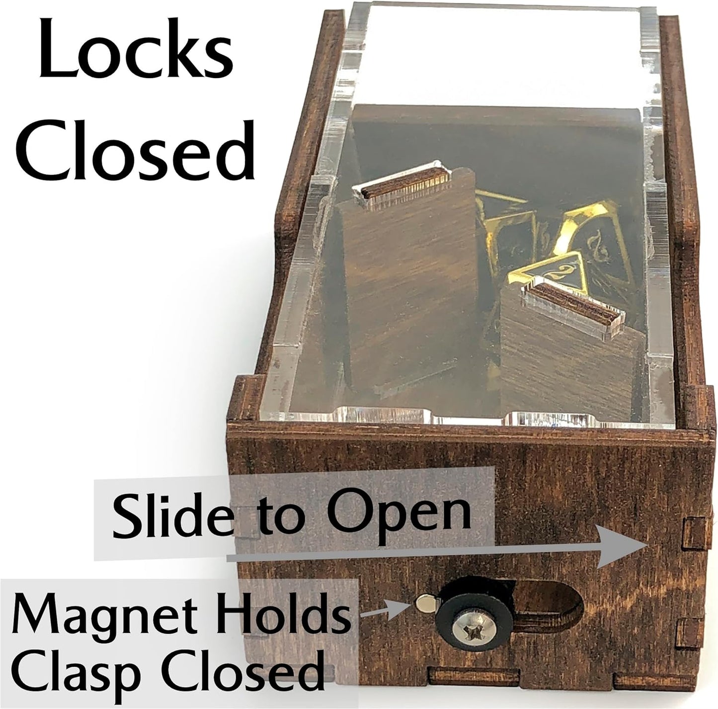 C4Labs Micro Travel Portable Dice Tower and Dice Vault | Fits Standard Seven Set of Dice (Walnut)