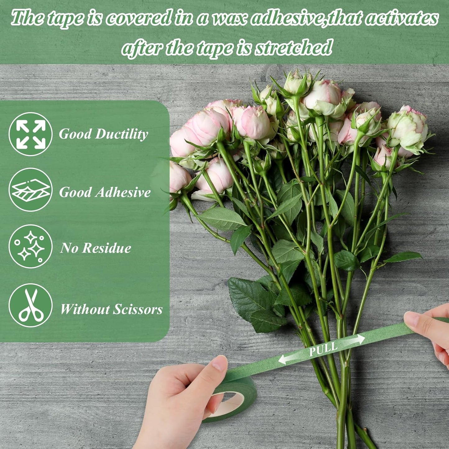 Phinus 9 Rolls Floral Tape, 1/2 Inch x 30 Yard Flower Tape, Green Floral Tape for Floral Crafts Supply, Bouquet Stem Wrapping, Wedding Bouquet (Green)