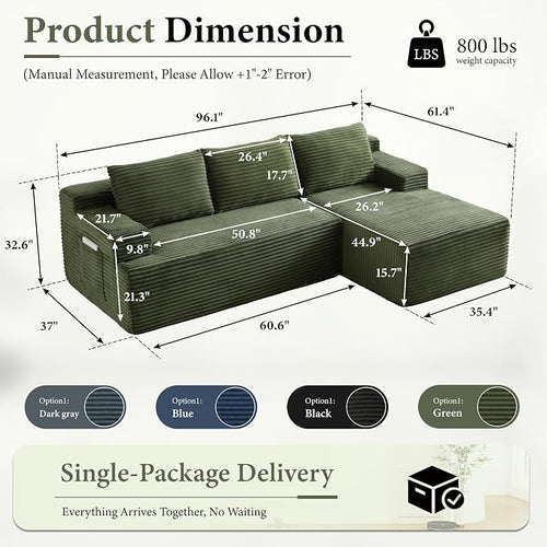 96" Sectional Couches for Living Room Cloud Couch Sofa - Image 2
