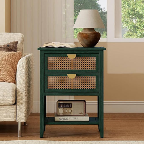 22" Green Accent Side Cabinet, Boho Storage Cabinet by YHFEXYT