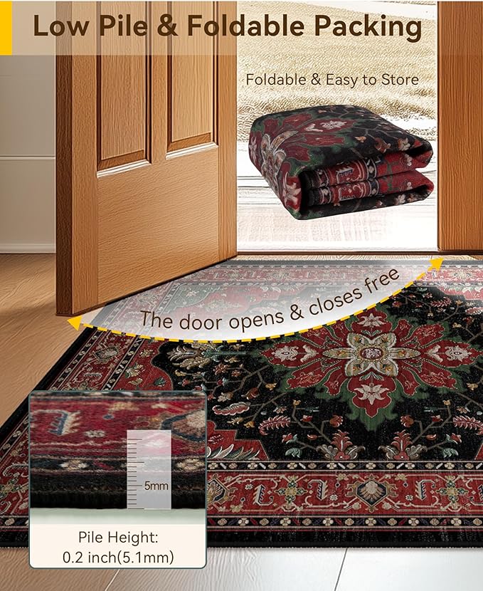 RELEANY Area Rugs 5'x8' Washable Non-Slip, Floral Vintage Distress Print - Image 4