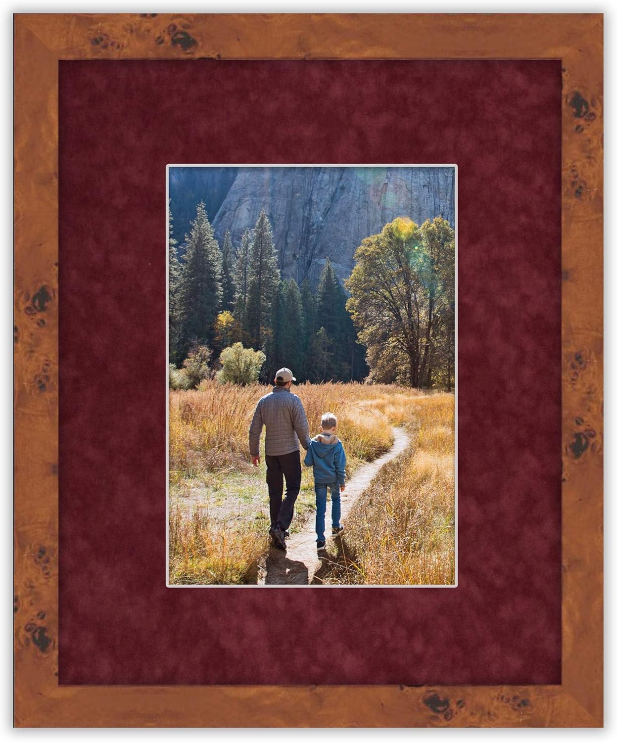 8x10 Mat Bevel Cut for 5.5x8.5 Photos - Acid Free Dark Red Suede Precut Matboard With Backing Board and Crystal Clear, Self Seal Photo Mat Bag - For Pictures, Photos, Framing - 4-ply Thickness