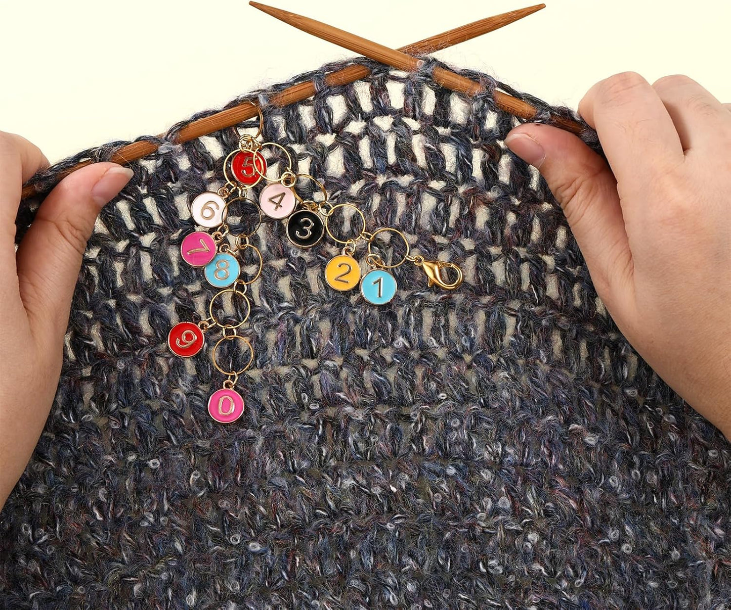 COGCHARGER 3Pcs Flat Round with Number Alloy Enamel Charms Knitting Row Counter Chains for Knitting and Crochet Stitch Markers