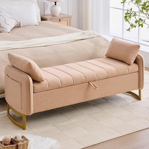 66'' King Size Storage Bench for Bedroom, Teddy Boucle End of Bed Benches for by Aemeios
