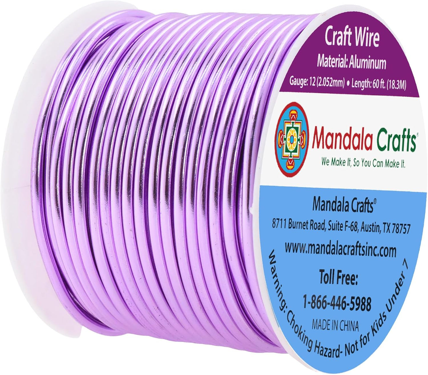 Mandala Crafts 12 Gauge Anodized Aluminum Craft Wire for Jewelry Making - 60 FT Colored Flexible Lavender Wire - Bendable for Bonsai Armature Crafting Sculpting