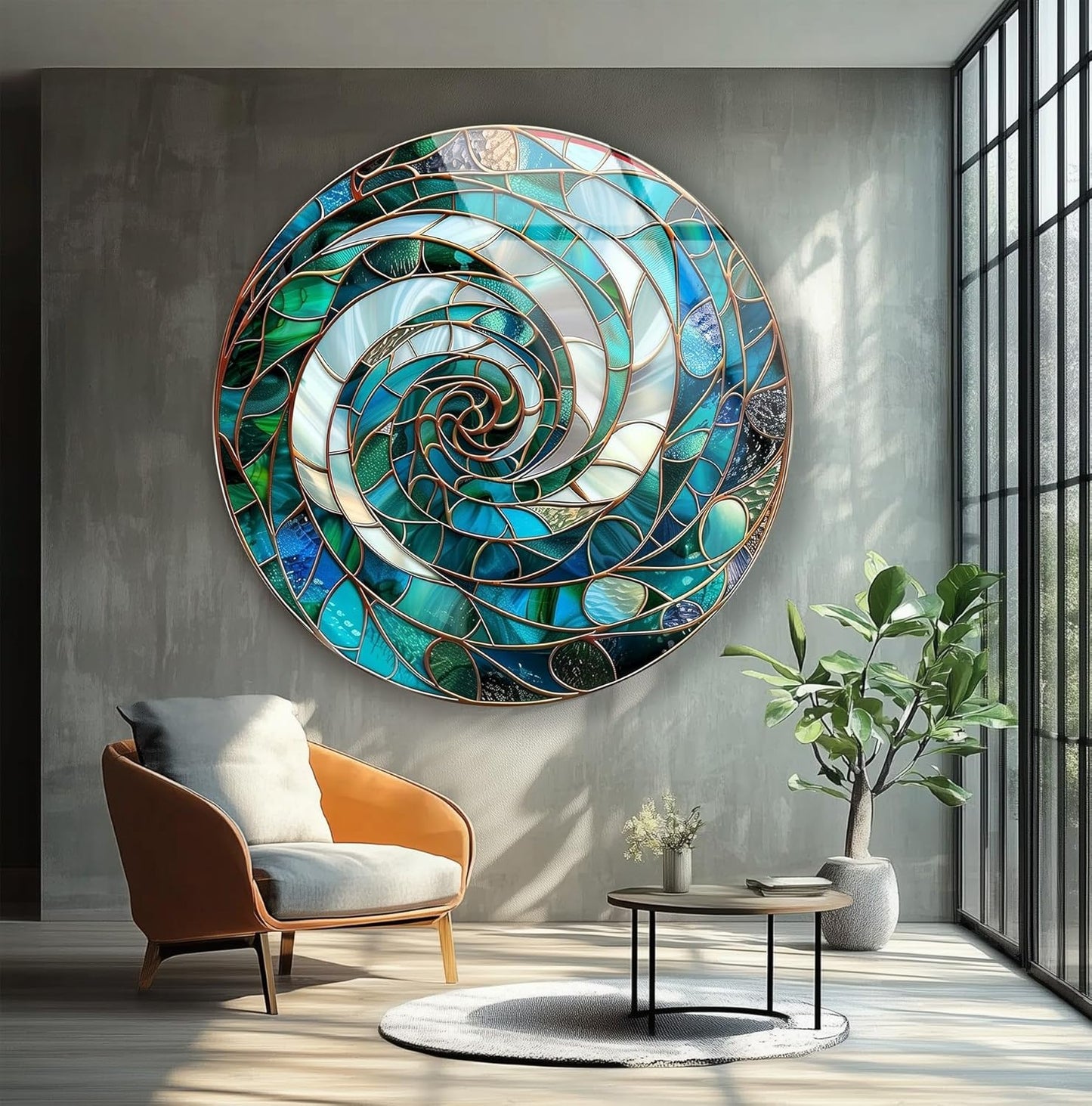 My Photostation.com 10''(25cm) Diameter Aqua Spiral Harmony Round Glass Wall Art Tempered Glass Printing Wall Decor Large Wall Art Wall Hangings