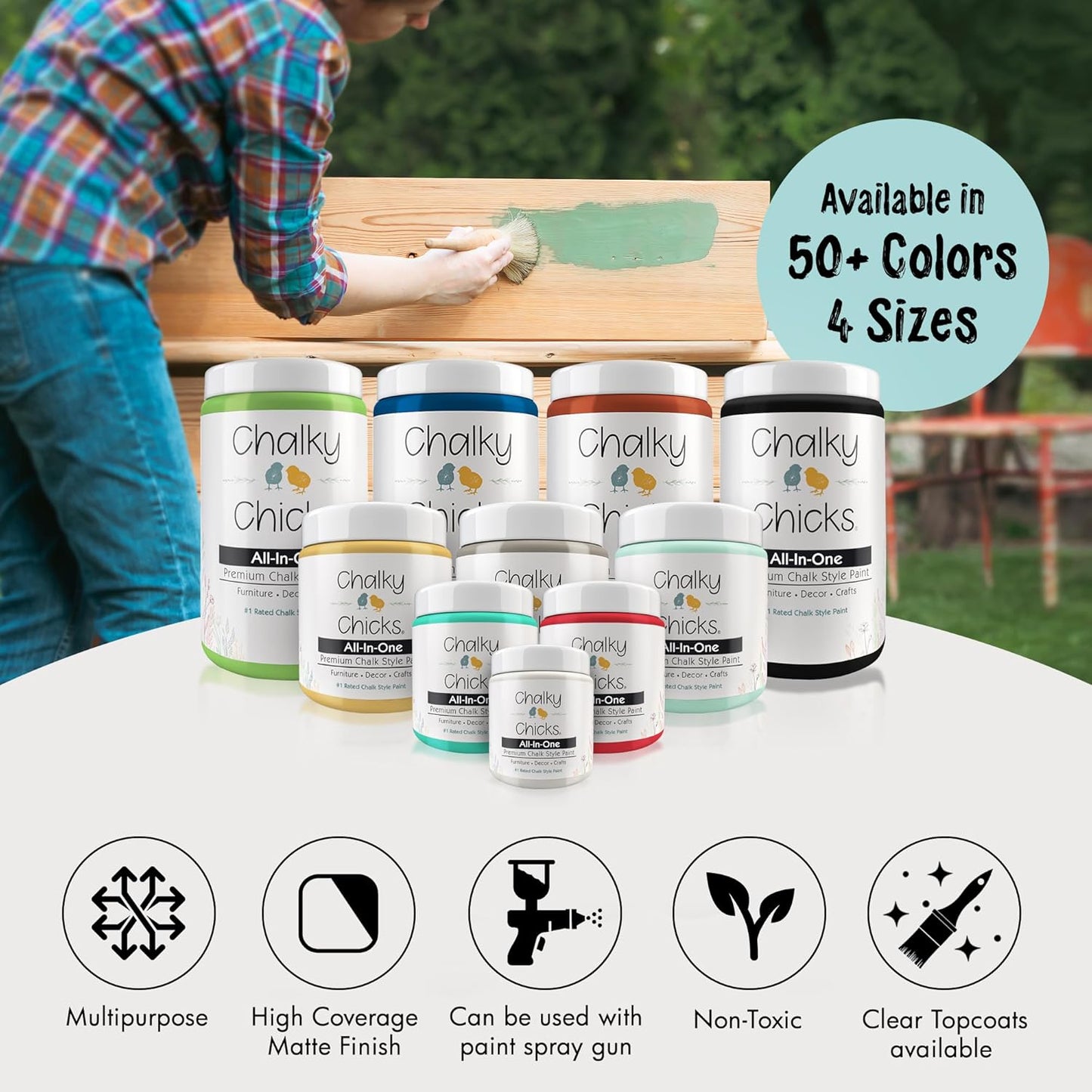 Chalky Chicks All-in-One Chalk Paint for Furniture or Cabinet - 8 Fl Oz - Matte Finish Rain Drop (Light Blue) for Metal, Wood Furniture Paint - No Sanding All-in-One for Home Decor & Crafts, USA Made