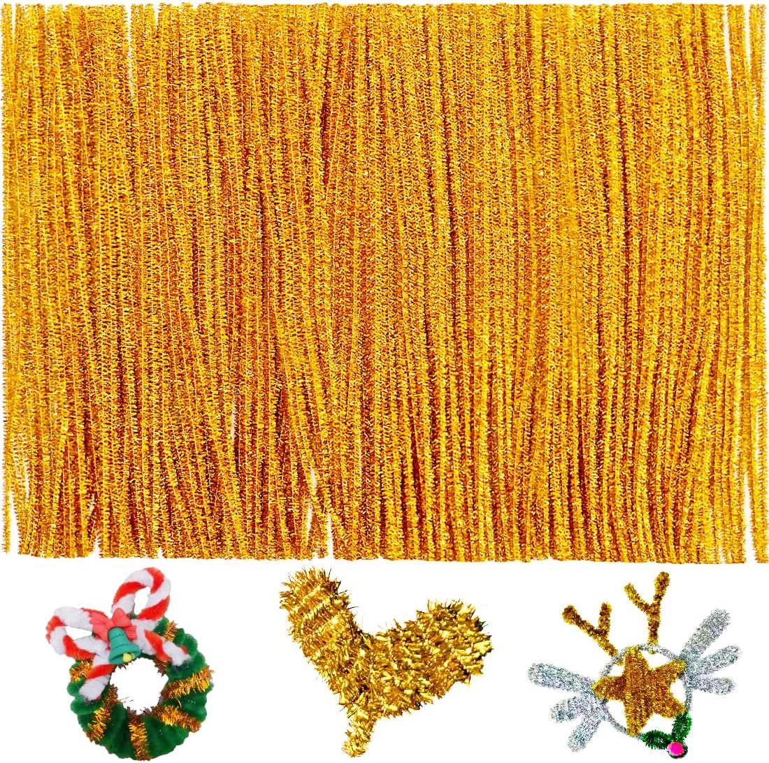 200pcs Pipe Cleaners, Pipe Cleaners for crafts, Craft Supplies Chenille Stems for Art&Craft Christmas DIY projects(12inch*6mm,Golden Glitter)