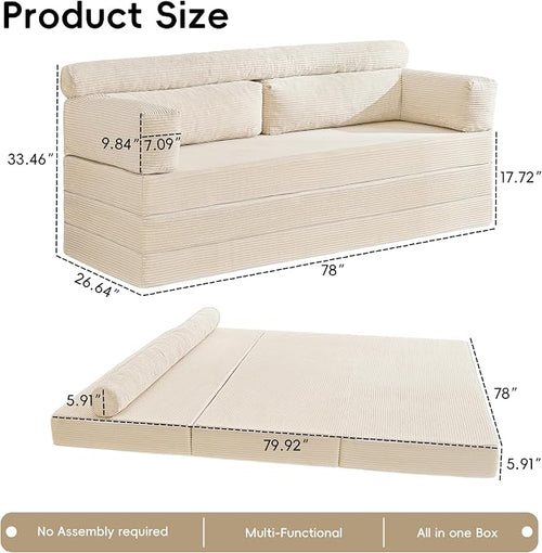 5-in-1 Convertible Sofa Bed, Corduroy Futon Couch Sleeper - Image 2
