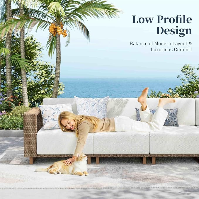 SUNSHINE VALLEY Patio Furniture Set, Outdoor Sectional Yellow Rattan Wicker Sofa - Image 4