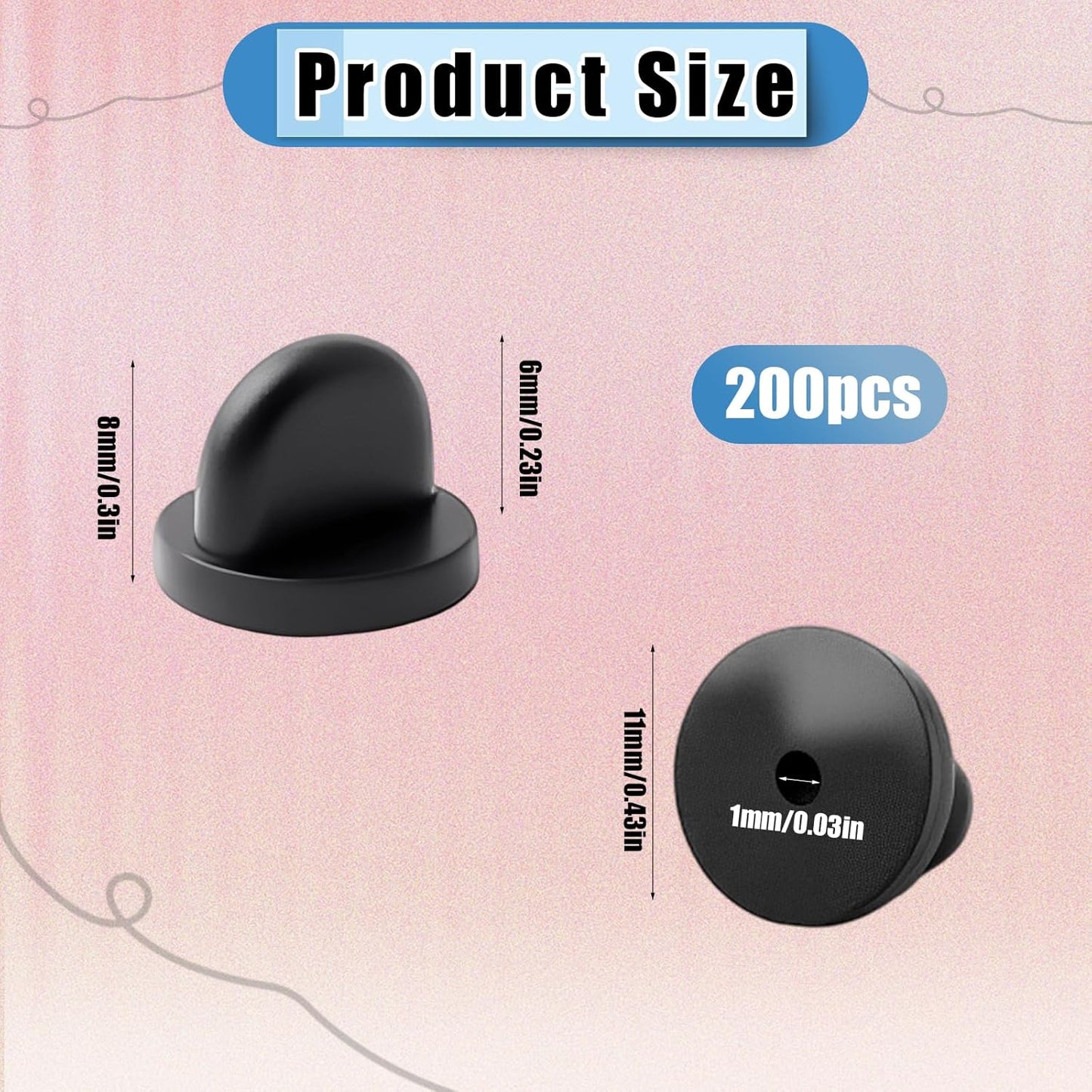 200 Pcs Black Rubber Pin Backs, Enamel Pin Backs, PVC Rubber Lapel Pin Backs, Secure Pin Backings for Replacement Uniform Enamel Pins