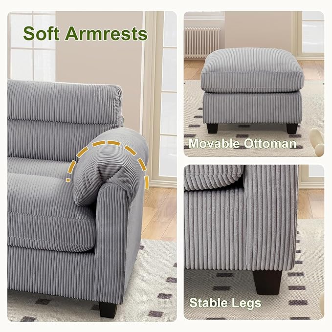 HAOMARKETS Corduroy Sofa Set, Upholstered Armchair and Loveseat Sofa Set of 2 - Image 4