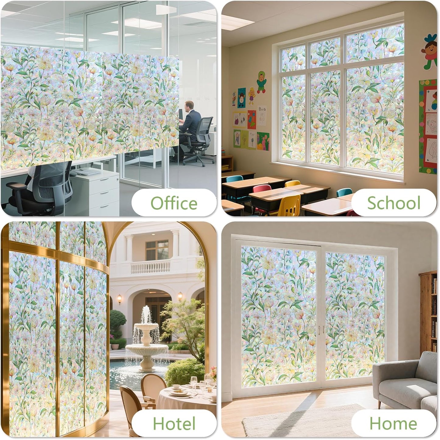 FINNEZ Window Privacy Film Stain Glass Film Flowers Rainbow Window Film Window Clings Non-Adhesive Reusable Decorative for Home（Forest Rainbow，45.2 Inch x 13.1 Feet）
