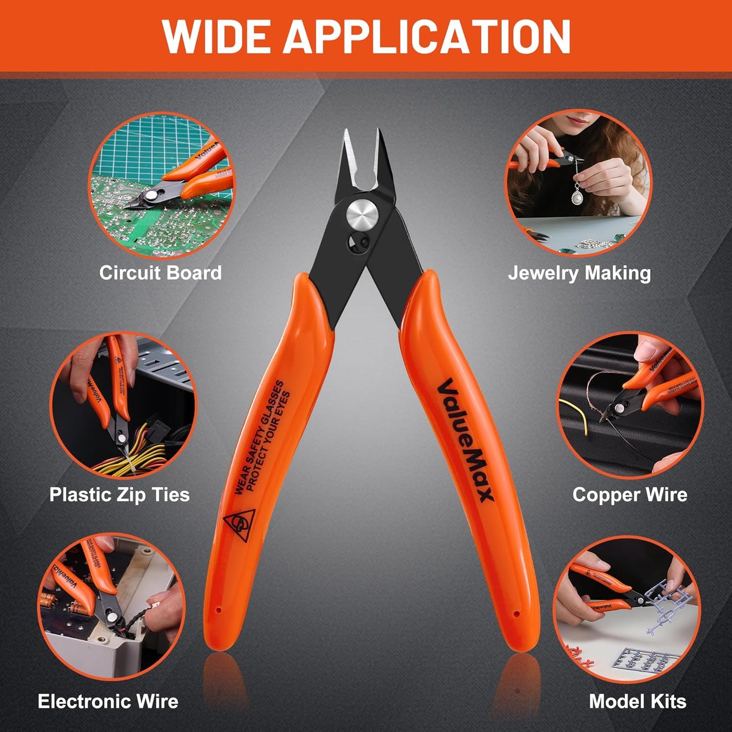 ValueMax Flush Cutters 6 Pack, 5" Micro Precision Side Cutter Pliers Spring-loaded, Small Diagonal Cutters for Jewelry Making, Electronics, Zip Ties, Model Craft