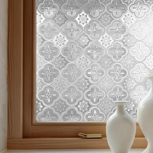 Window Privacy Film Decorative for Front Door, Bathroom Static Cling Stained Glass Sticker Opaque Heat Control UV Blocking Non-Adhesive for Home Windows 17.5 X 78.7 inches