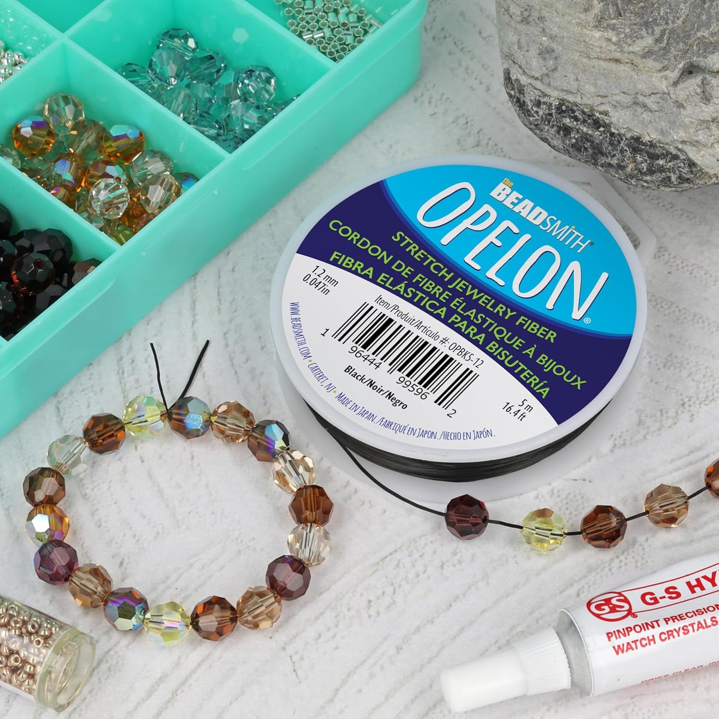 The Beadsmith Opelon Stretch Cord – Elastic Beading Fiber, Black, 1.2 mm Diameter, 5 Meters (16.4 ft) Spool