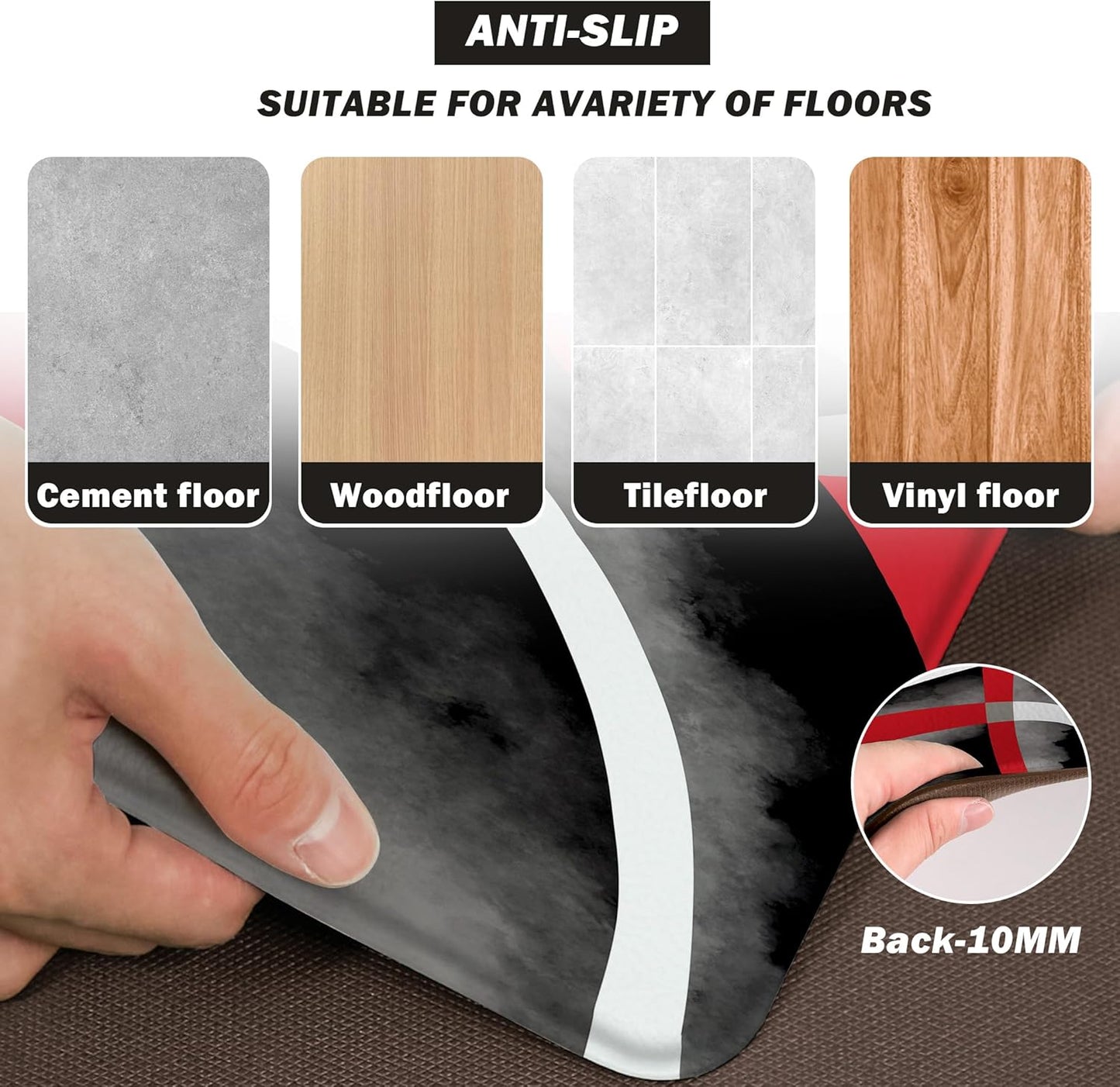 Kitchen Mats for Floor red Kitchen Rugs Modern Abstract Circle Anti Fatigue Kitchen Mats Waterproof Floor Mats Cushioned Non-Skid Standing Mats for Laundry, Office, Set of 2,17.3 x 28+17.3 x 47 Inch