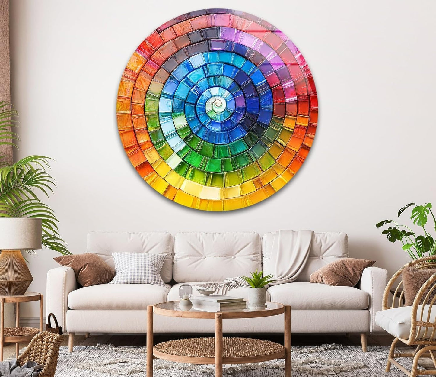 My Photostation.com 39,4''(100cm) Diameter Radiant Spiral Spectrum Round Glass Wall Art Tempered Glass Printing Wall Decor Large Wall Art Wall Hangings