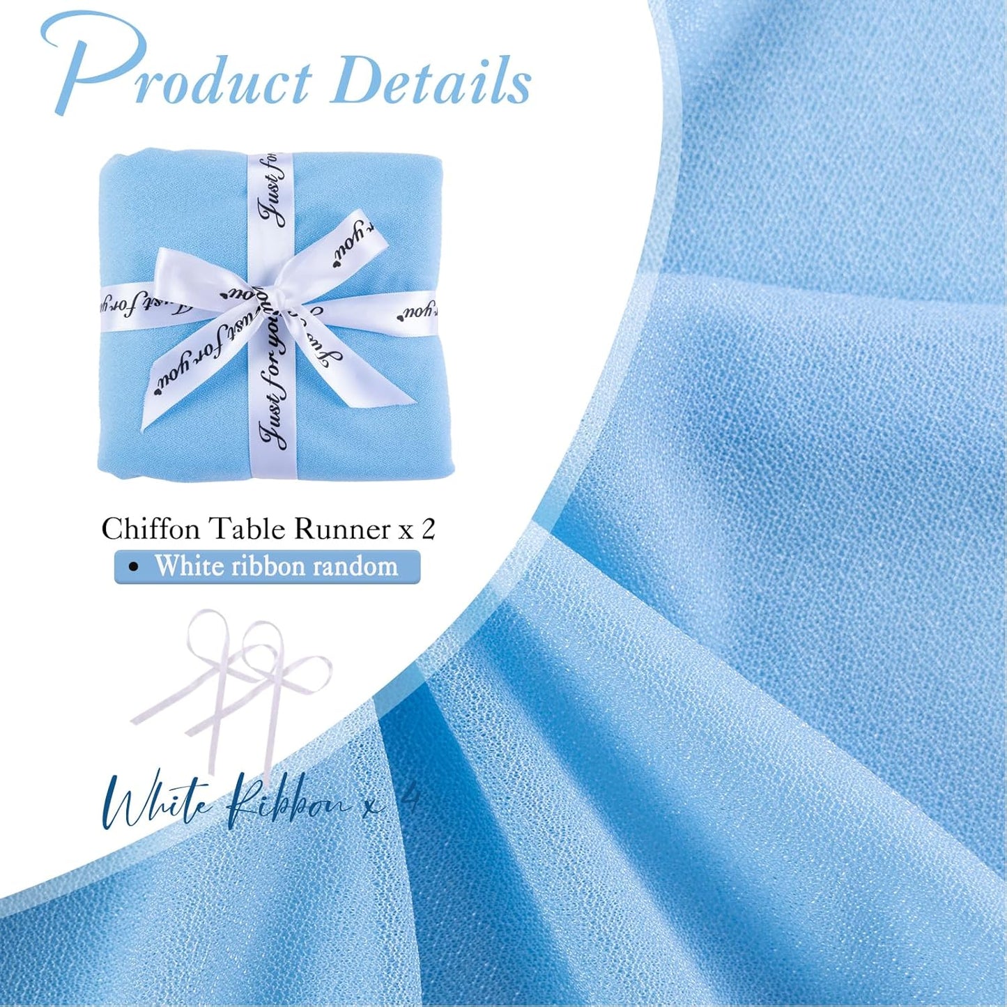 2 Packs 30 x 120 Inches Baby Blue Chiffon Table Runner 10ft Boho Gauze Table Runner for Wedding Decor, Rustic 120inch Long Table Runner for Wedding Bridal Baby Shower Party Decorations
