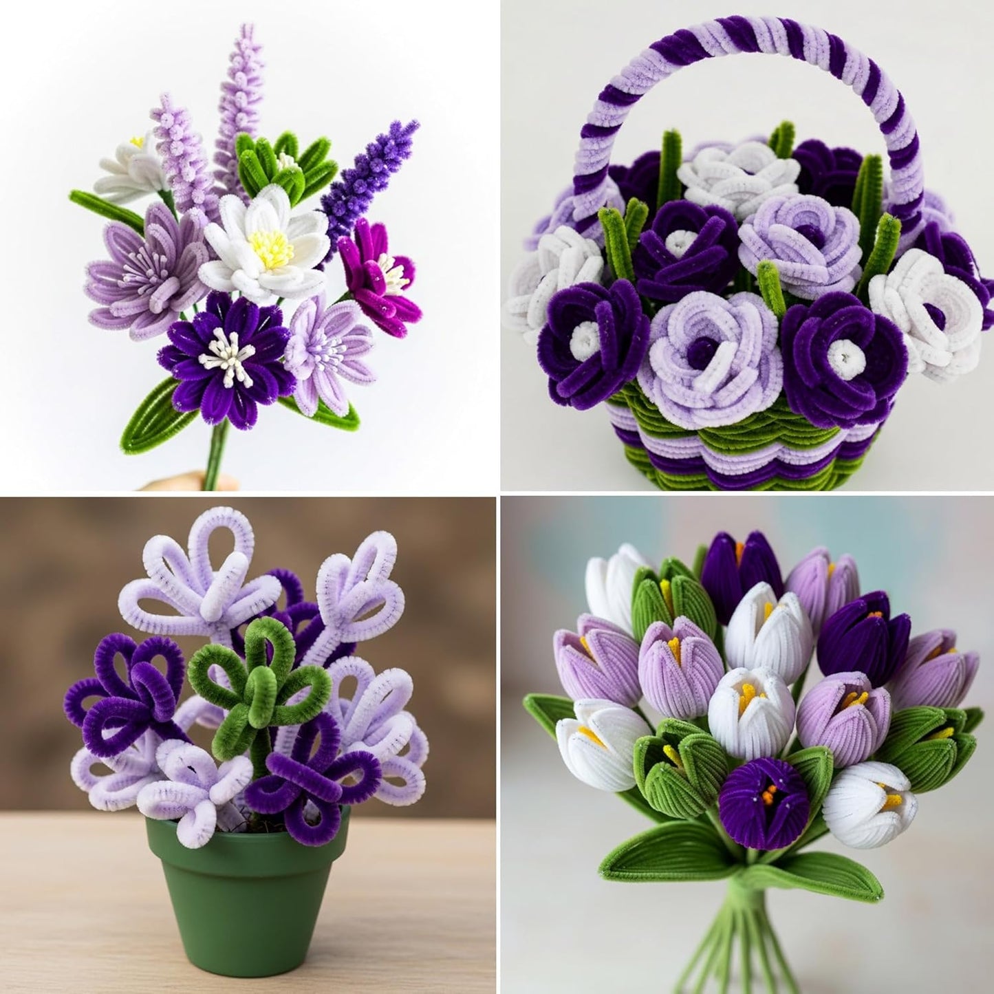 Caydo 500 Pieces Purple Flowers Pipe Cleaners, Chenille Stems, Pipe Cleaner Crafts for DIY Art and Craft Projects Creative Gift Party Decorations