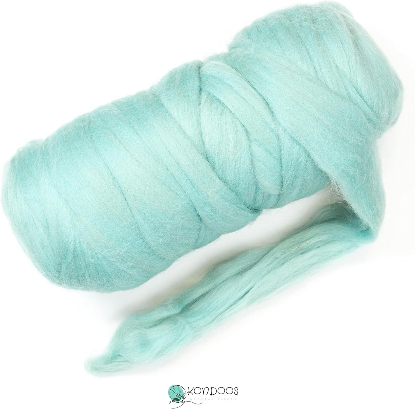 Kondoos Colored Natural Wool roving, 1 lb. Best Wool for Needle Felting, Wet Felting, handcrafts and Spinning. (Acqua, 1 lb)