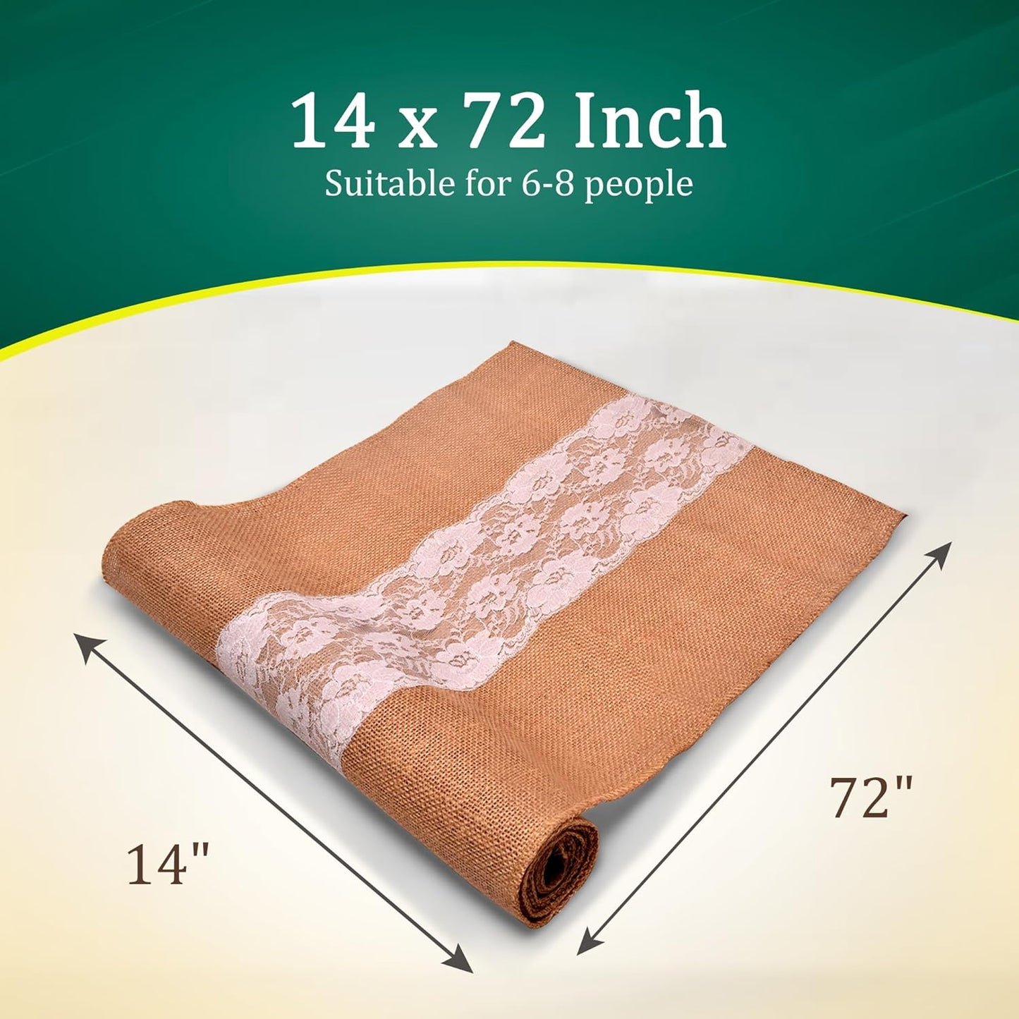 Burlap Lace Table Runner (Pack of 3) – 14”x 72” - No-Fray Finished Edge Natural Table Runner – No Odor, Eco-Friendly Burlap Runner - Perfect for Christmas, Wedding, Thanksgiving