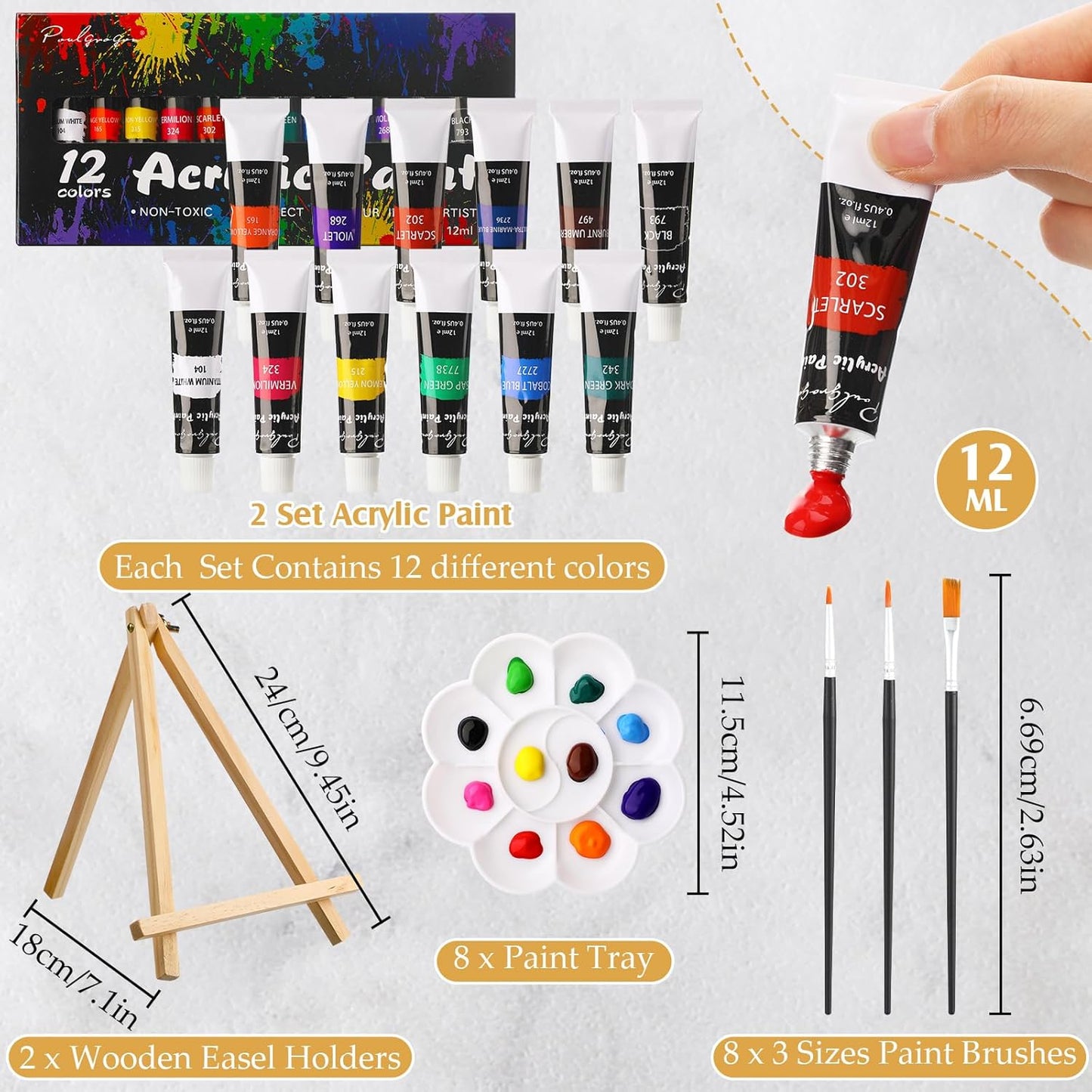 Cholemy 36 Pcs Paint and Sip Kit for Adults 8''x10'' Pre Drawn Canvas for Painting DIY Afro Acrylic Painting Kit Wood Easel Brushes Date Night Bulk for Christmas Party Gifts(Couple)