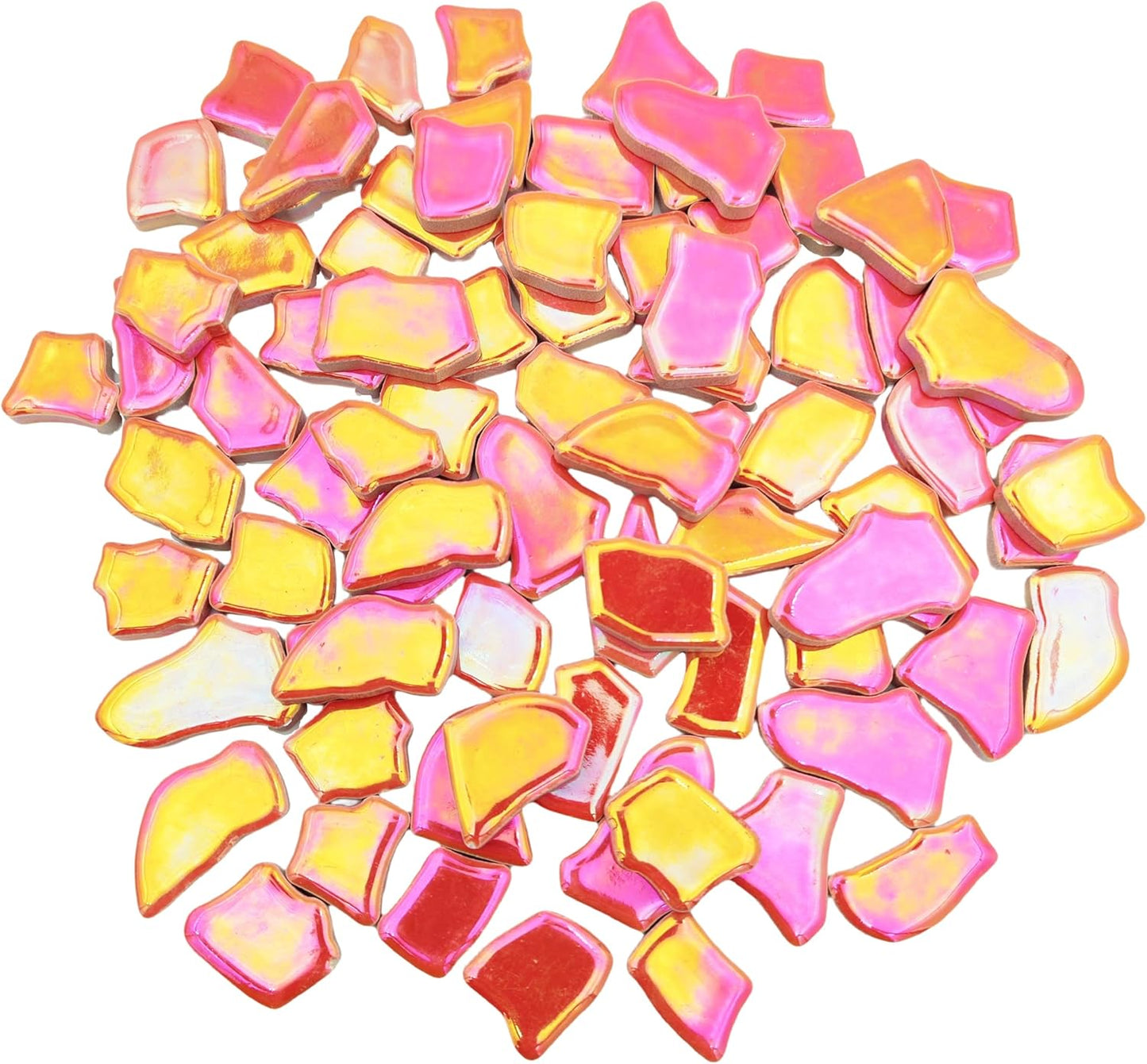 0.78"-1.57" Irregular Ceramics Mosaic Tiles,1.1LB Mosaic Pieces Stones for Home Decoration DIY Craft Plates Flowerpots Vases Cups Mosaic Making Supplies (Iridescent Tangerine)