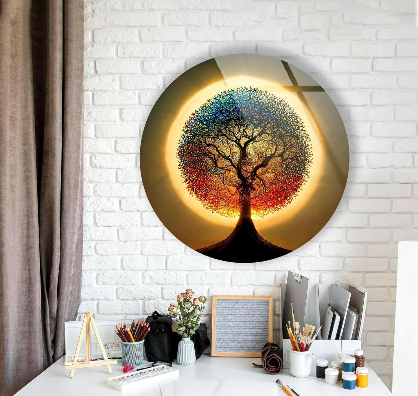 My Photostation.com 39,4''(100cm) Diameter Life of Tree Round Glass Wall Art Tempered Glass Printing Wall Decor Large Wall Art Wall Hangings
