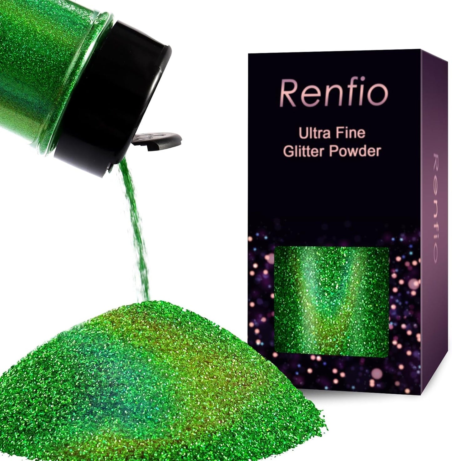 Renfio Holographic Glitter Powder - Metallic Resin Glitter 2.11 Oz (60g) PET Flakes Crafts Sequins for Tumblers Slime Christmas - Laser Green