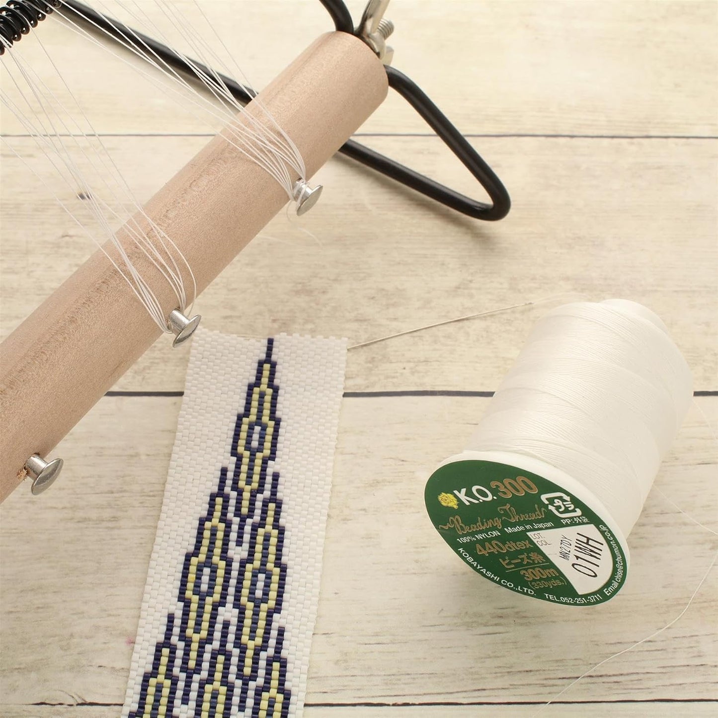 KO Thread, Nylon Beading Thread, White Color, Japanese Pre-Waxed 100% Nylon, 440TEX, Tangle Resistant Knotting Cord, 300 meter/330 Yard per Spool - Use for Seed Bead Projects, Loom Work, Bead Weaving