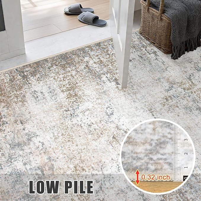 8x8 Area Rug Living Room Rug: Washable Modern Abstract Soft Thin Rug Indoor - Image 7